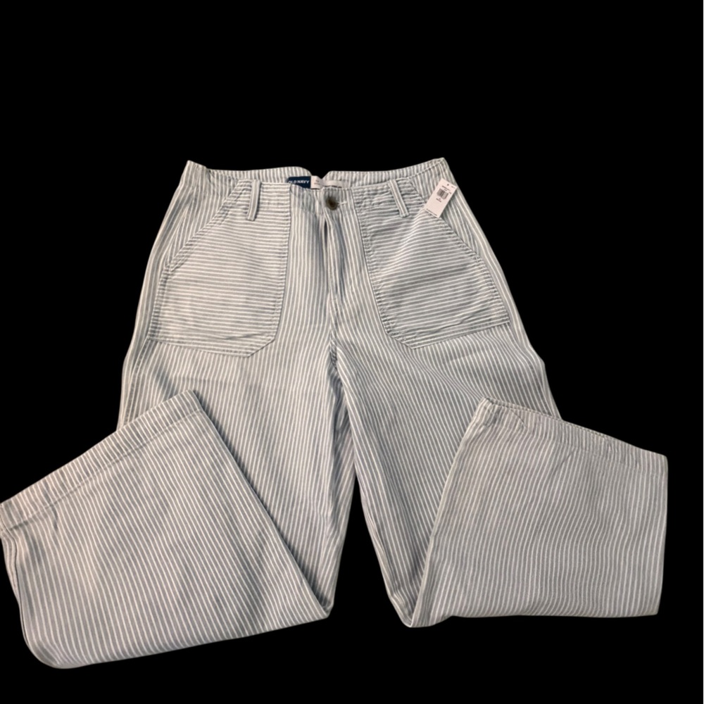 NWT Ladies | Old Navy Blue & White Striped Baggy Wide Leg Pants | Size 12P